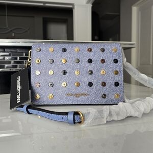 Karl Lagerfeld Denim and Gold Crossbody Bag. NWT
